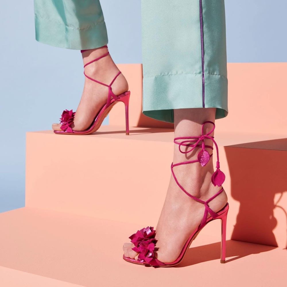 Aquazzura Pink Bougainvillea 105 Leather Sandals 38 - Picture 5 of 15